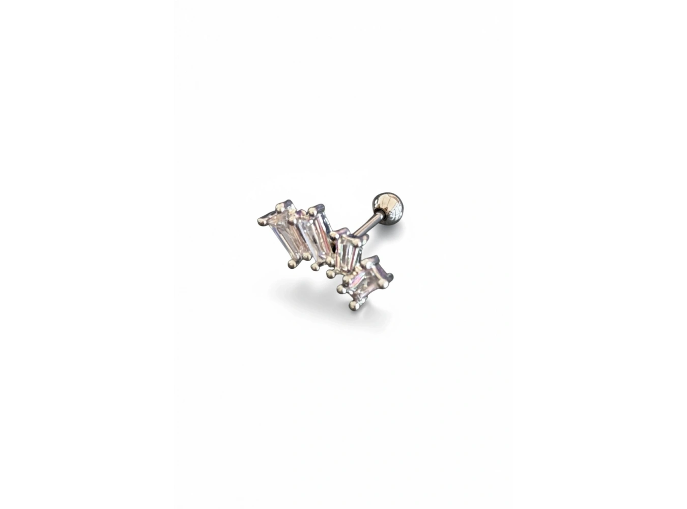 Gümüş Renk Taşlı  Cerrahi Çelik Tragus/Kıkırdak Küpe/Piercing (Tek)