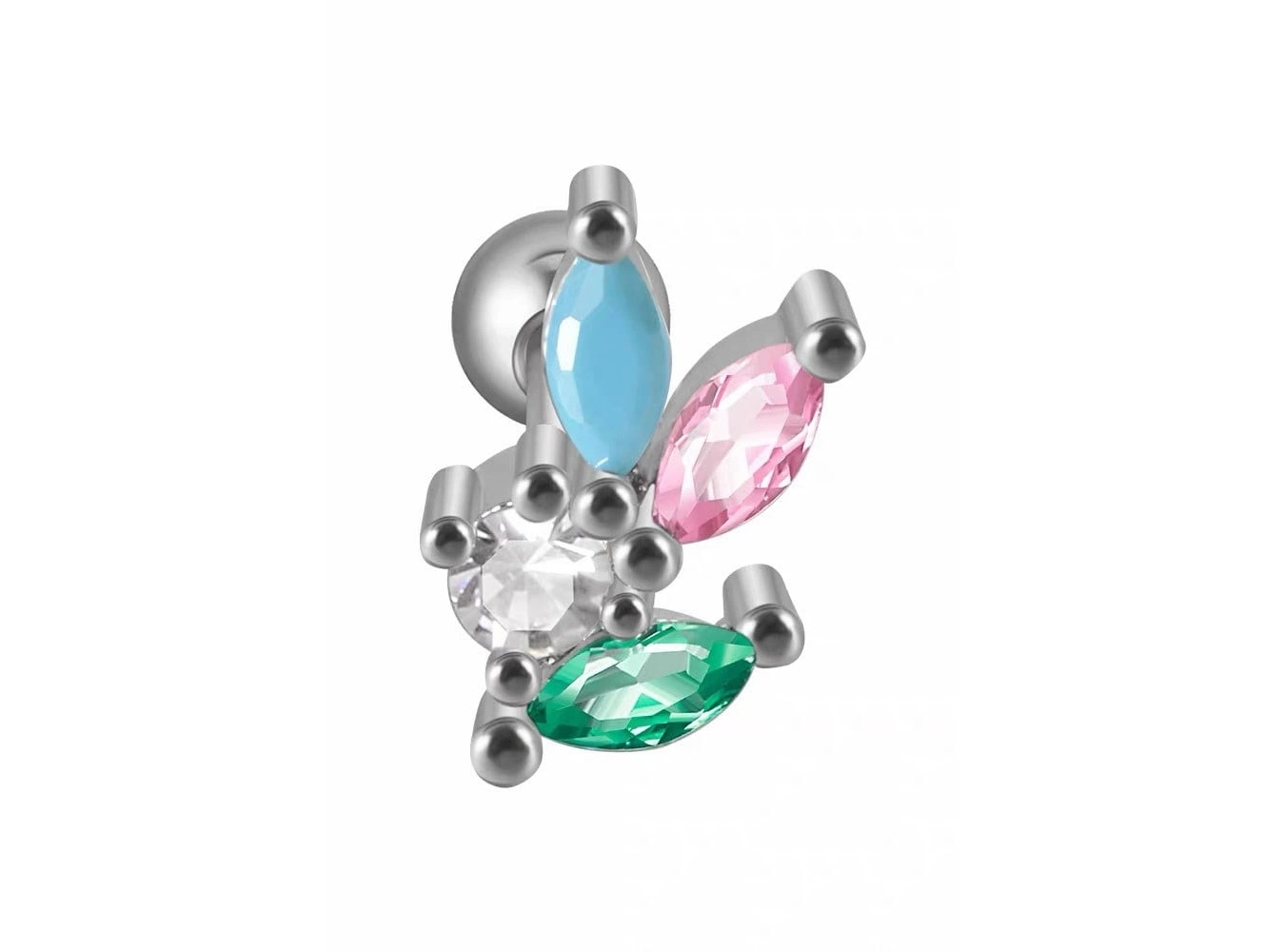 Gümüş Renk Taşlı Cerrahi Çelik Tragus/Kıkırdak Küpe/Piercing (Tek)