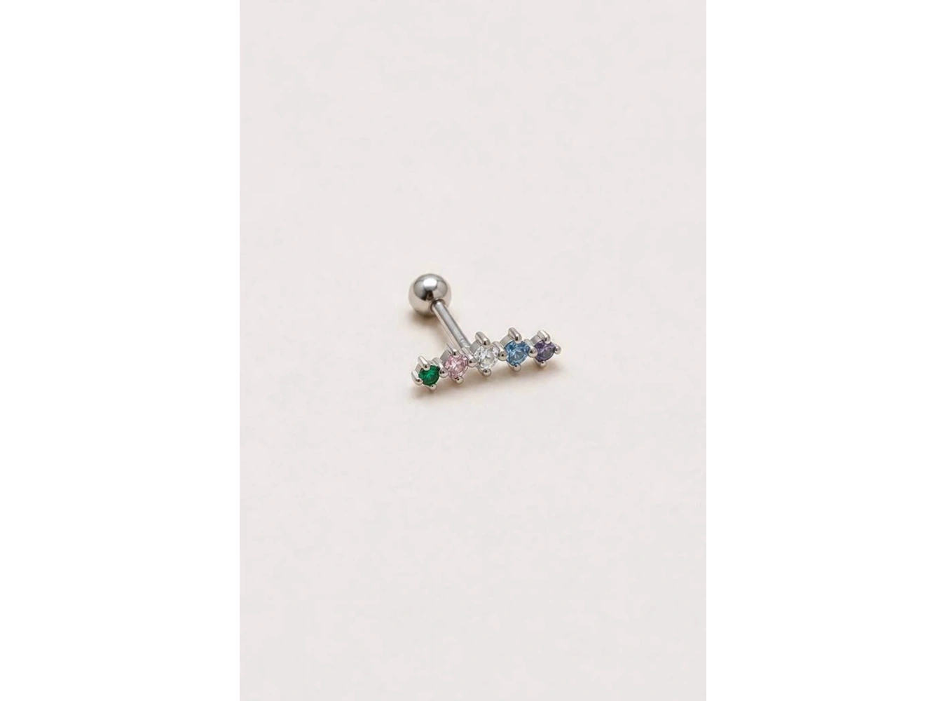 Gümüş Renk Taşlı Cerrahi Çelik Tragus/Kıkırdak Küpe/Piercing (Tek)