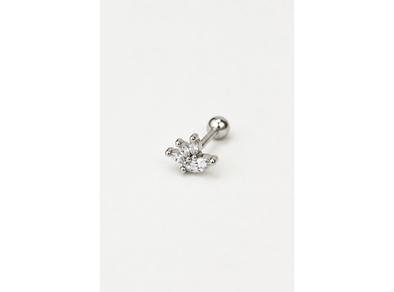 Gümüş  Renk  Taşlı Cerrahi Çelik Tragus/Kıkırdak Küpe/Piercing (Tek)