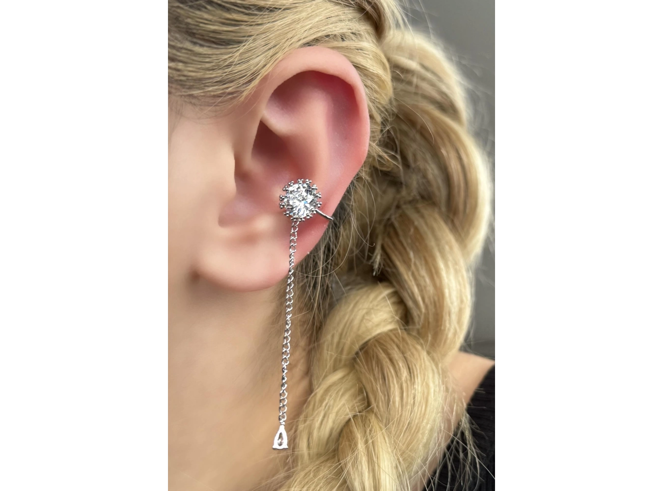 Gümüş Renk Taşlı Ear Cuff (Tek)