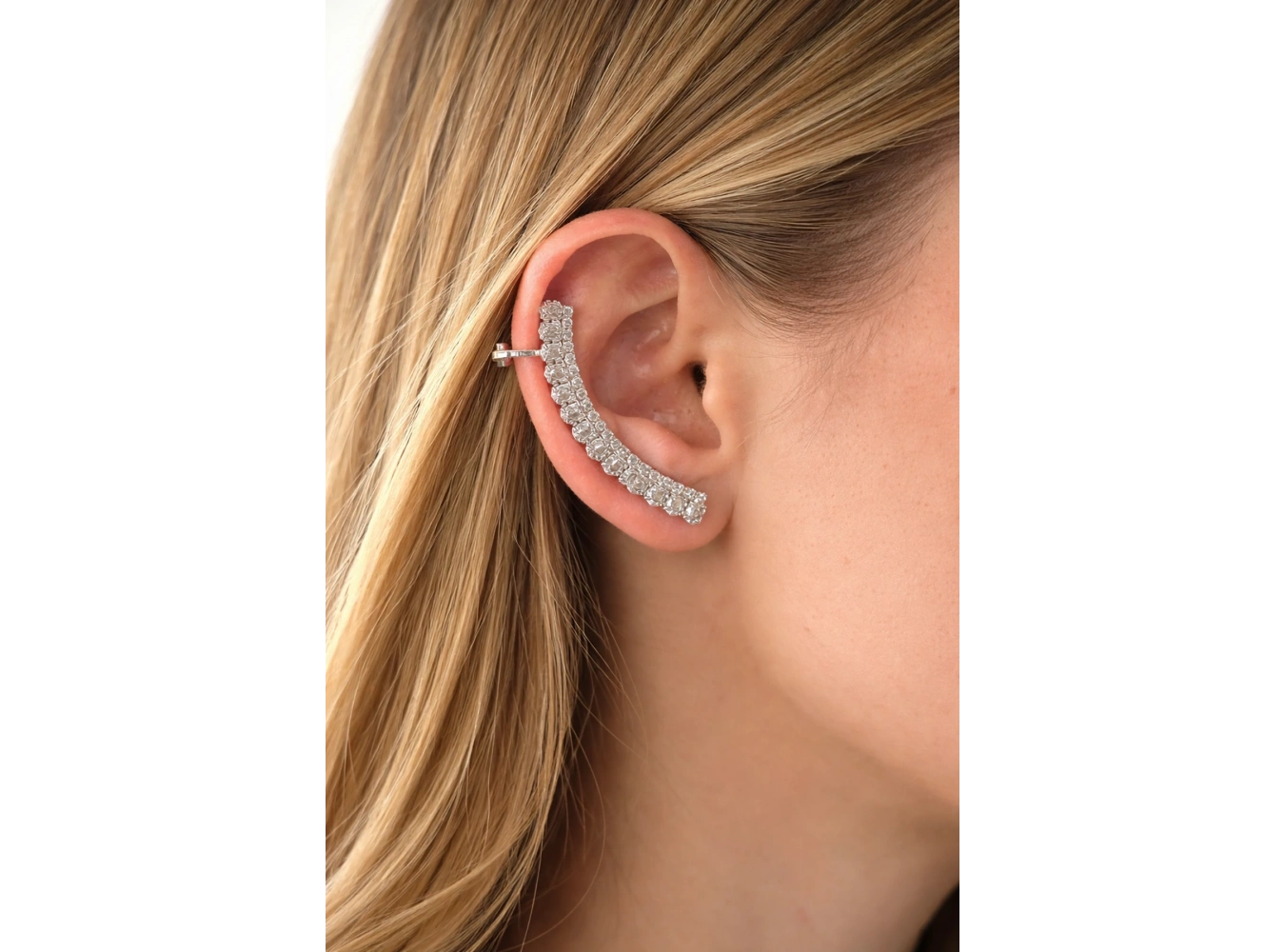 Gümüş Renk Taşlı Kulak Aksesuarı (Çift)