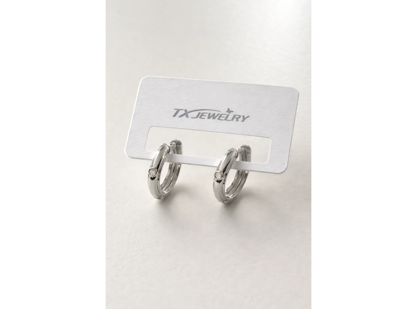 Gümüş Renk Taşlı Tx Halka Küpe (Çift)