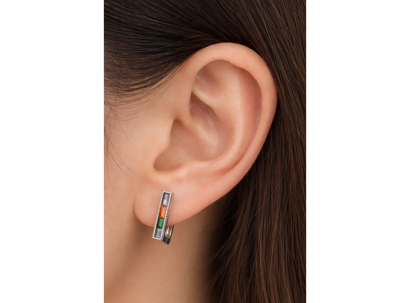 Gümüş Renk Taşlı Tx Küpe (Çift)