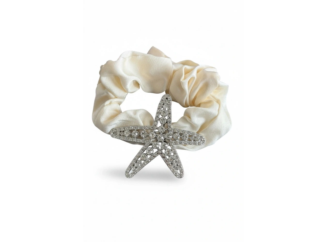 Gümüş Renk Taşlı Yıldız Detaylı Krem Renk Simit Toka