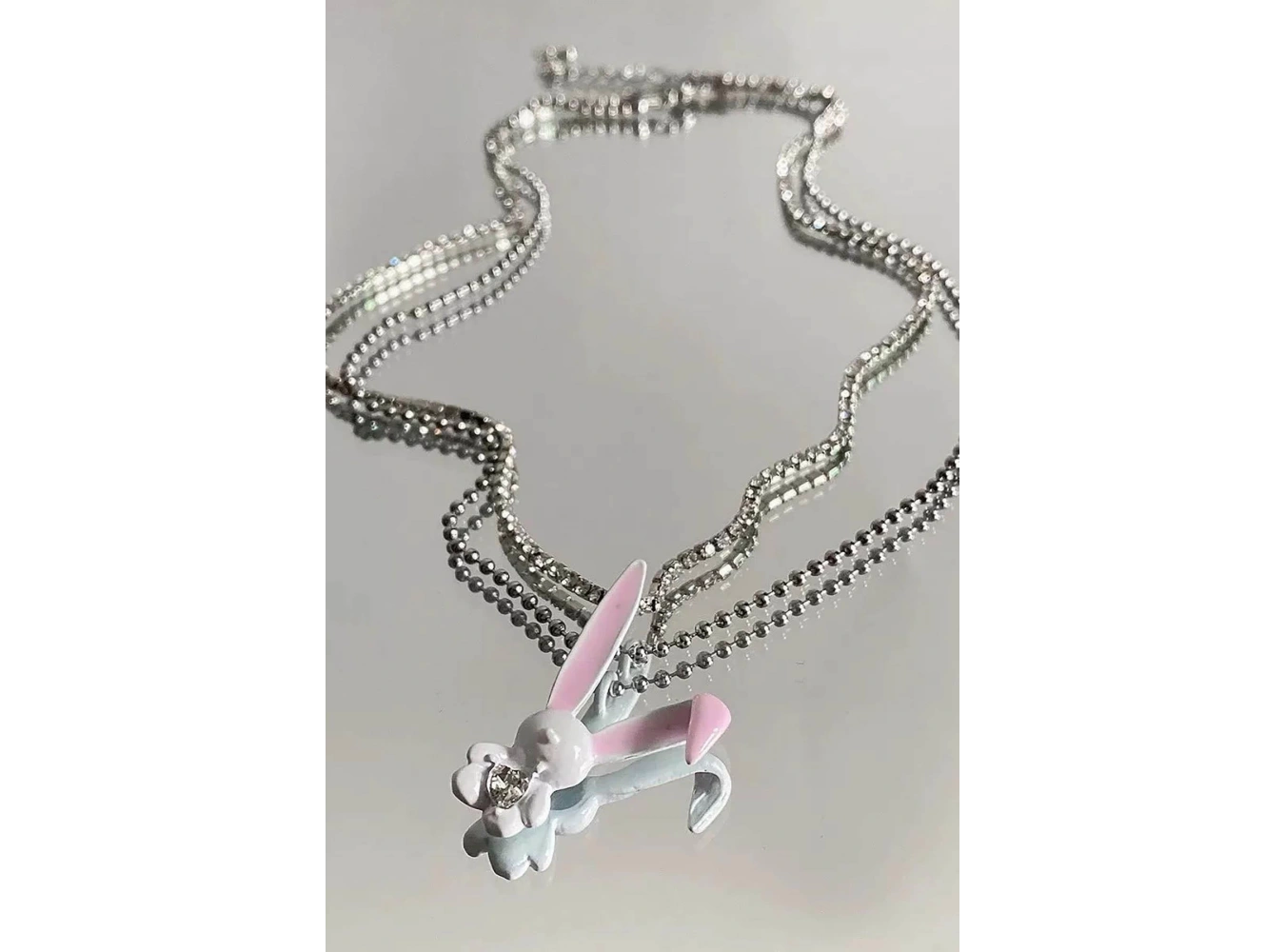 Gümüş Renk Tavşan Figürlü Taş Detaylı 14K Altın Kaplama TX Kolye