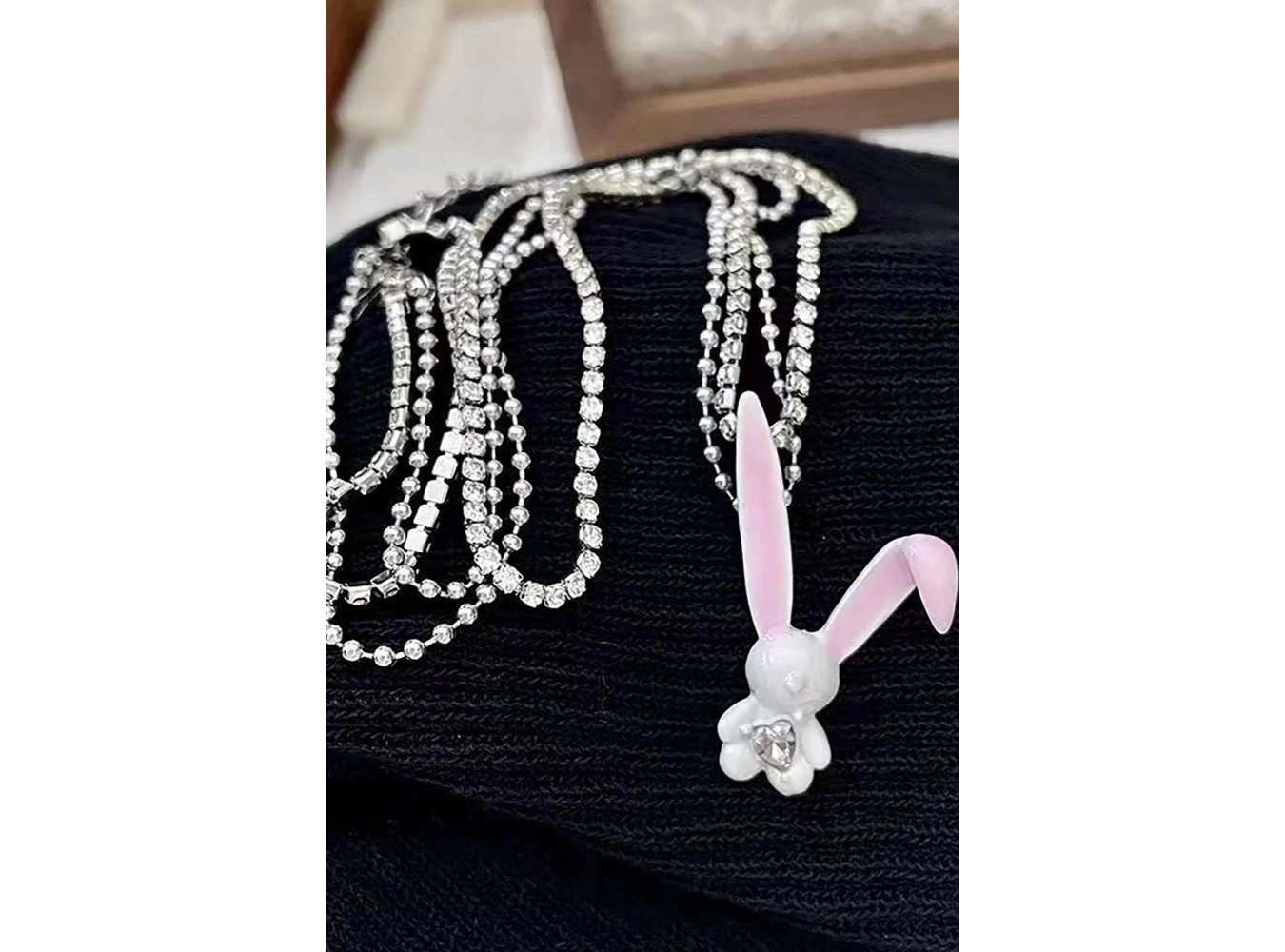 Gümüş Renk Tavşan Figürlü Taş Detaylı 14K Altın Kaplama TX Kolye