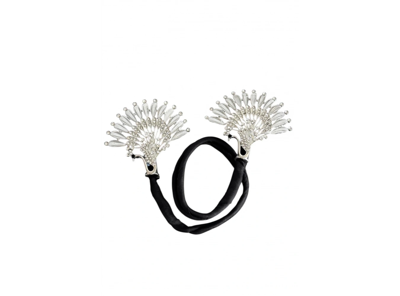 Gümüş Renk Tavus Kuşu Figürlü Taş Detaylı Topuz Tokası