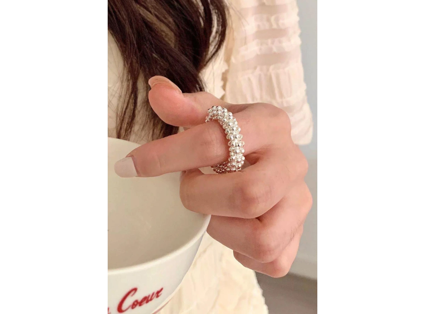 Gümüş Renk Top Detaylı Ayarlanabilir Yüzük