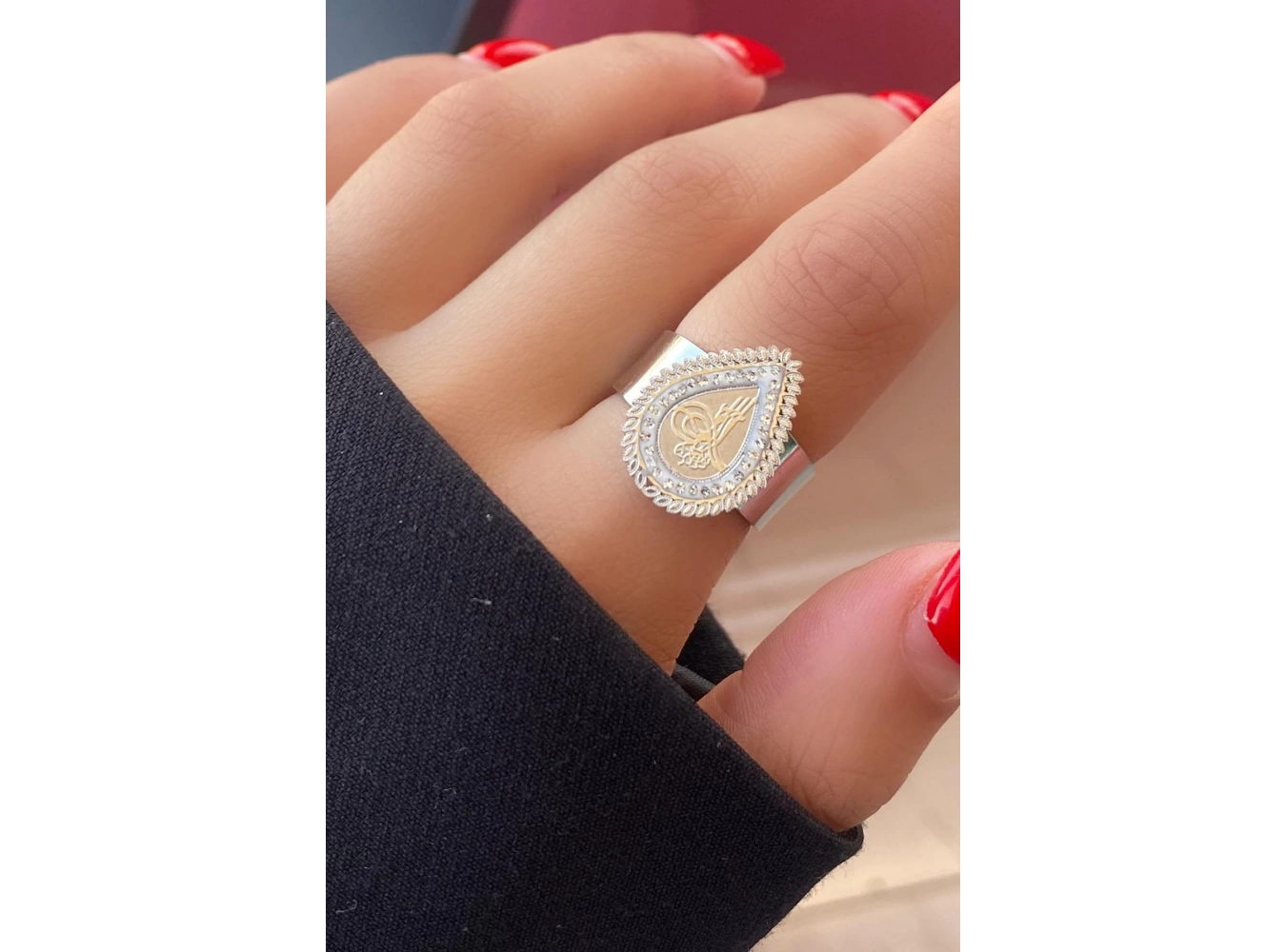 Gümüş Renk Tuğra Figürlü Ayarlanabilir Çelik Yüzük