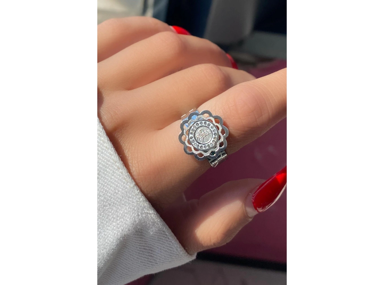 Gümüş Renk Tuğra Figürlü Ayarlanabilir Çelik Yüzük