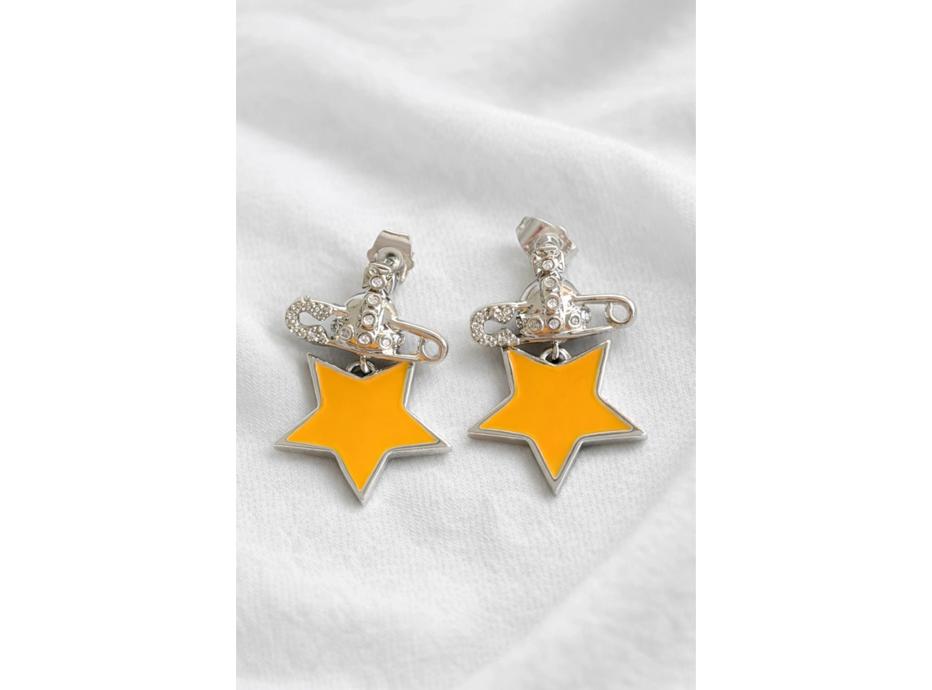 Gümüş Renk Turuncu Yıldız Figürlü 14K Altın Kaplama TX Küpe (Çift)