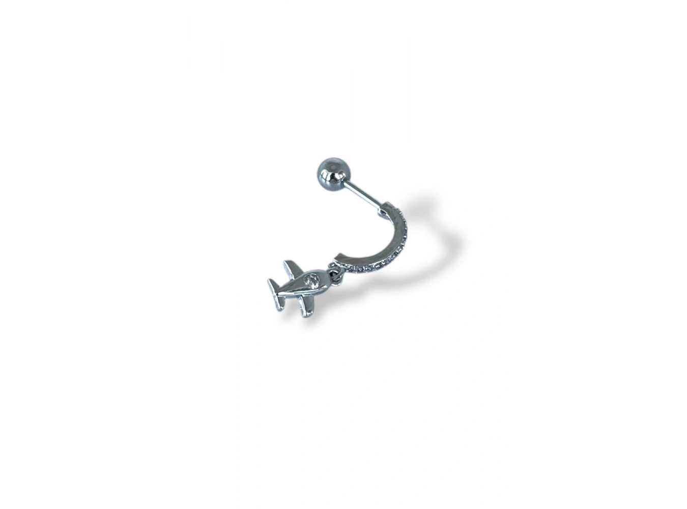 Gümüş Renk Uçak Figürlü Çelik Tragus/Kıkırdak Küpe/Piercing (Tek)