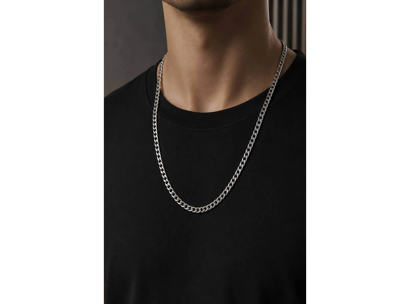 Gümüş Renk Unisex Çelik Zincir Kolye
