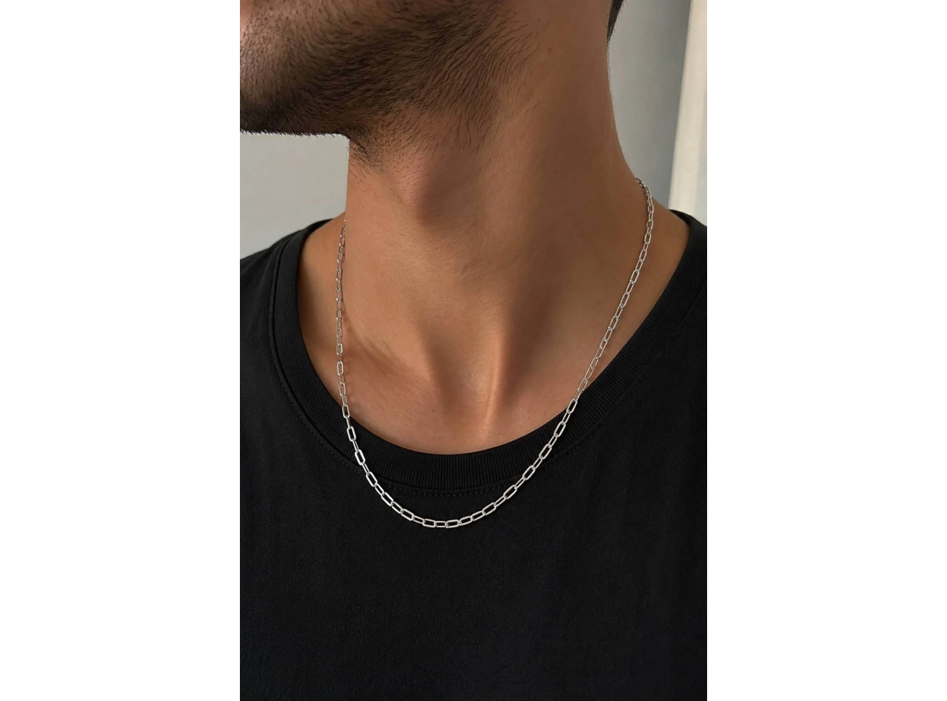 Gümüş Renk Unisex Çelik Zincir Kolye