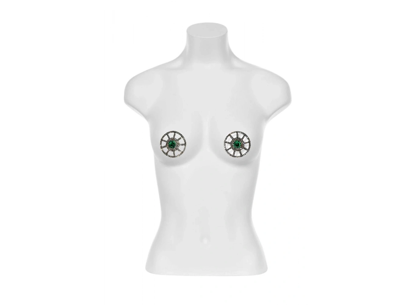 Gümüş Renk Yeşil Taş Detaylı Tasarım Göğüs Ucu Aksesuar