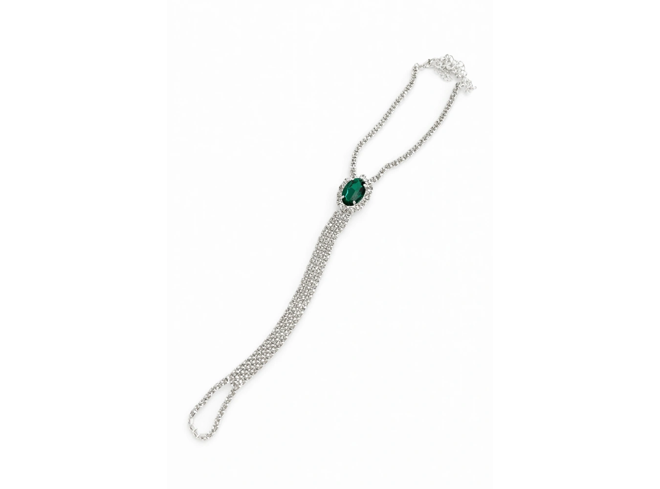 Gümüş Renk Yeşil Taş Detaylı Tasarım Halhal Ayak Şahmeranı