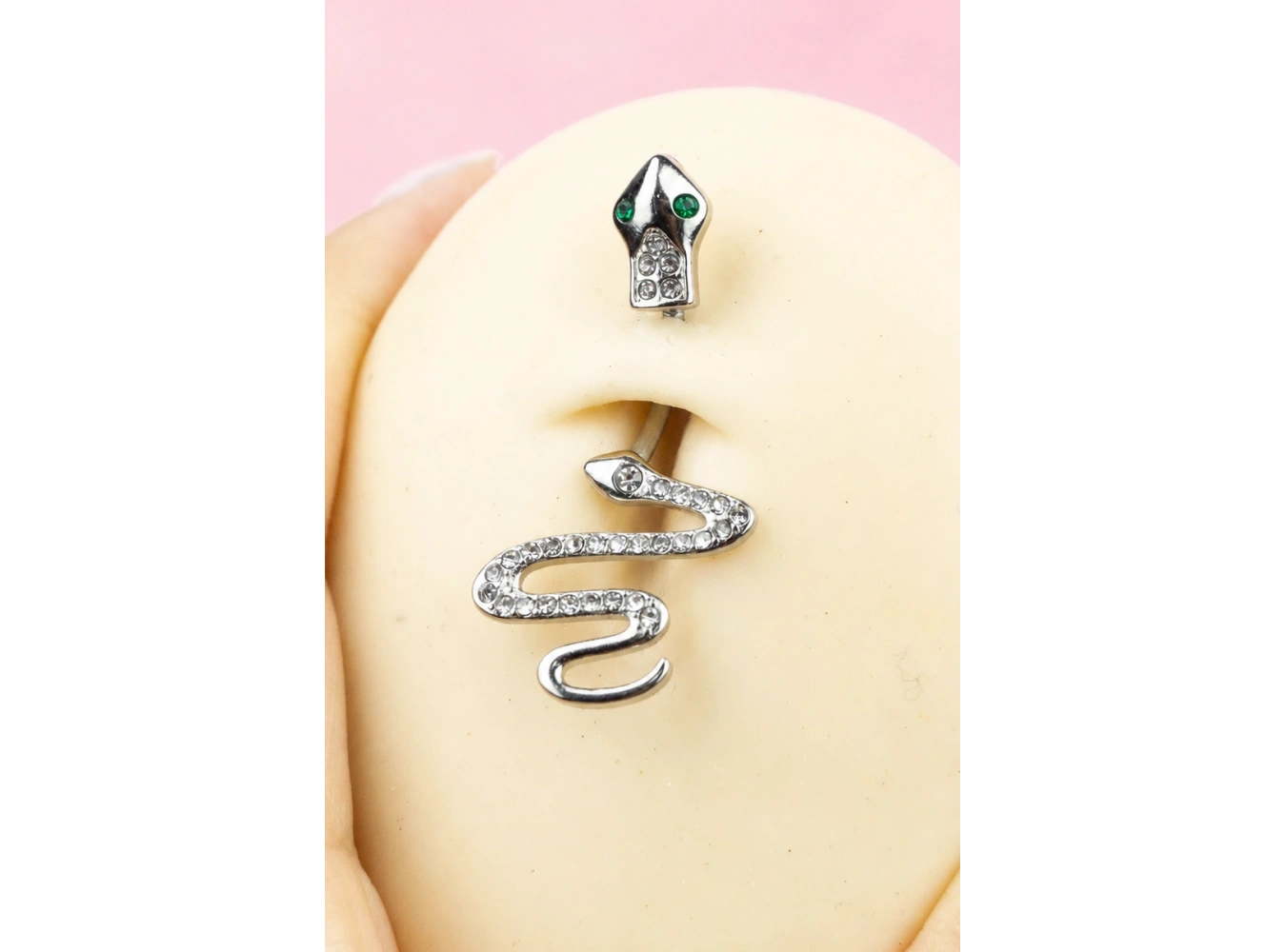 Gümüş Renk Yılan Figürlü Cerrahi Çelik Göbek Piercing