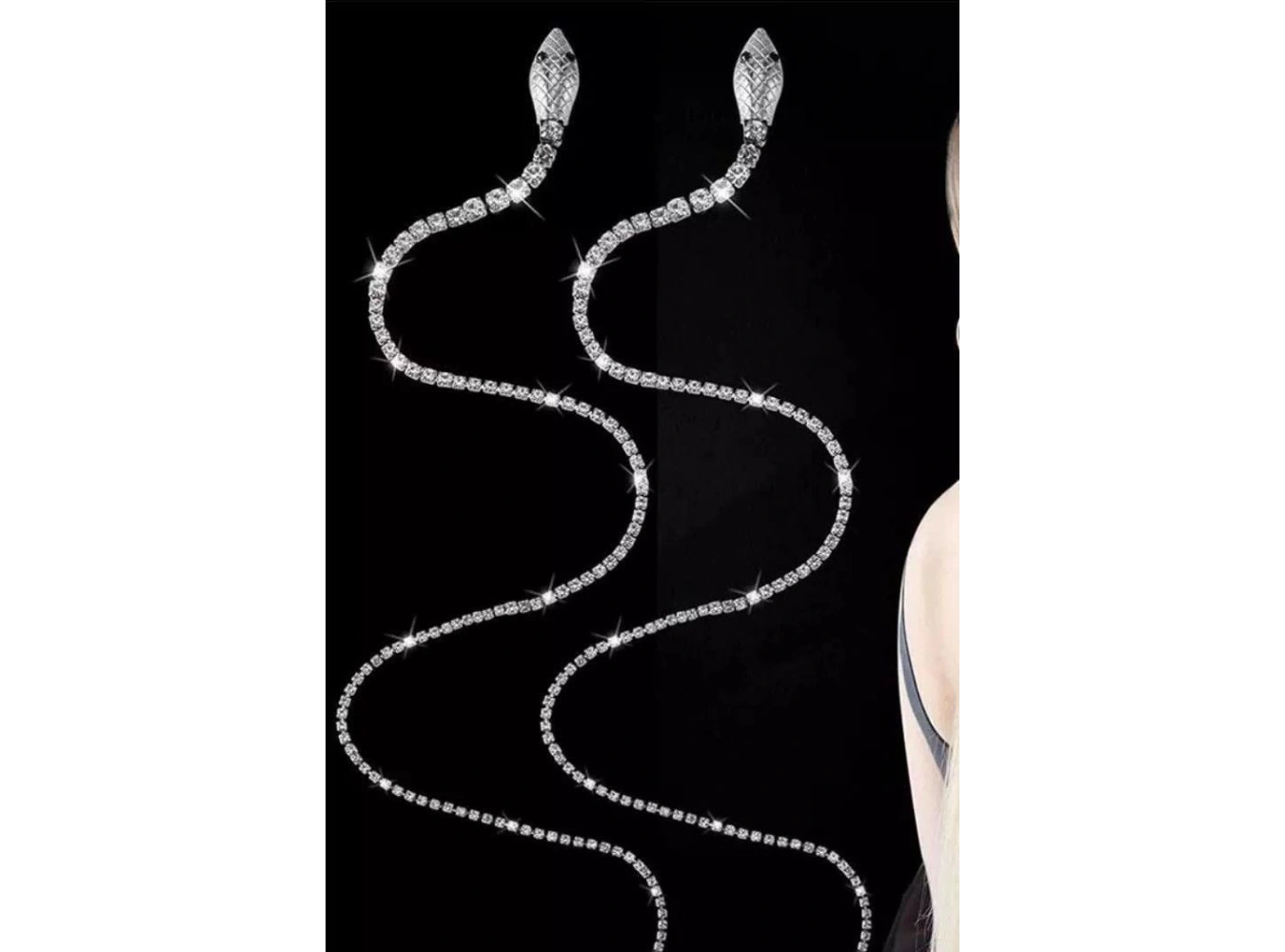 Gümüş Renk Yılan Figürlü Taş Detaylı Pens Toka