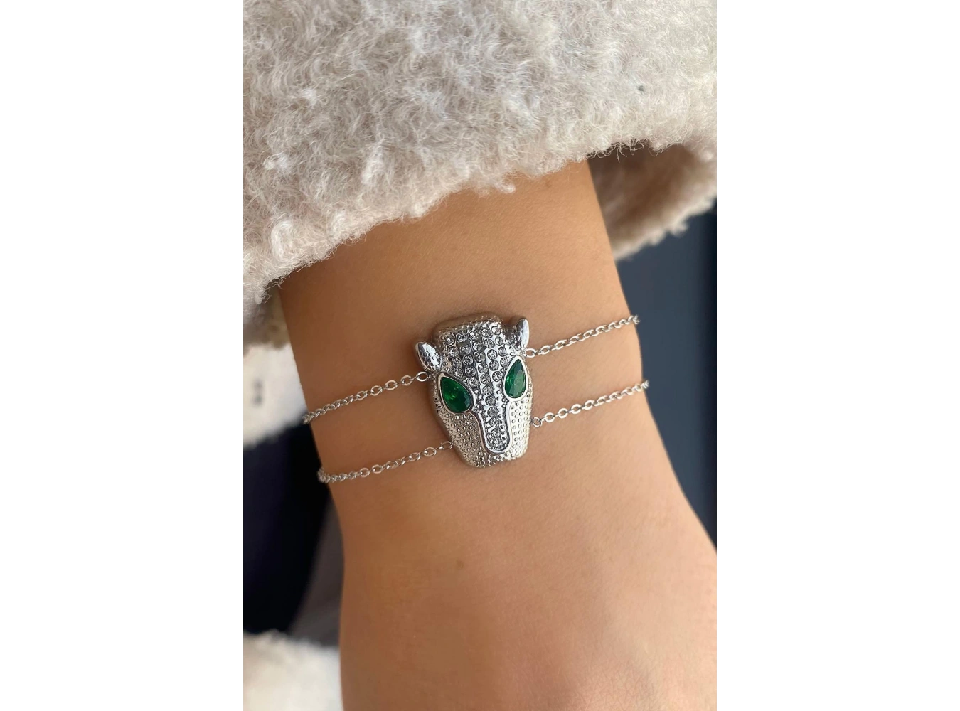 Gümüş Renk Yılan Kaplan Figürlü Çelik Bileklik