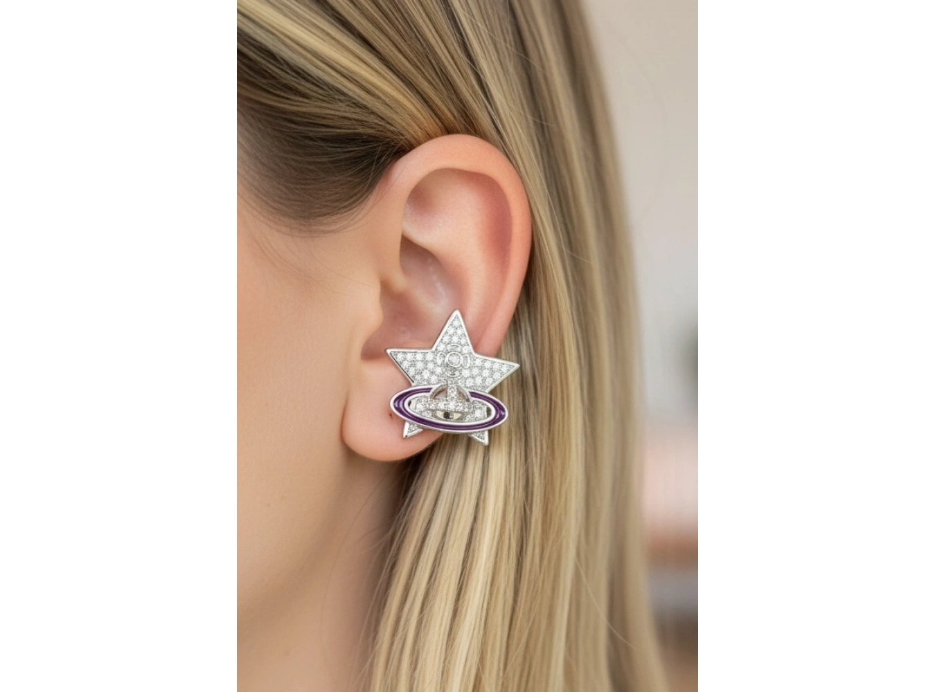 Gümüş Renk Yıldız Figürlü 14K Altın Kaplama TX Ear Cuff (Tek)