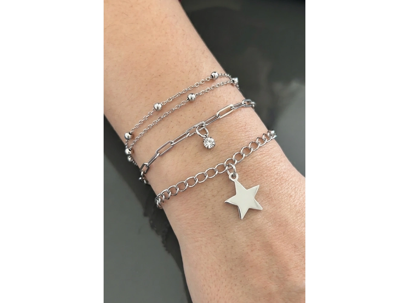 Gümüş Renk Yıldız Figürlü 3lü Çelik Bileklik