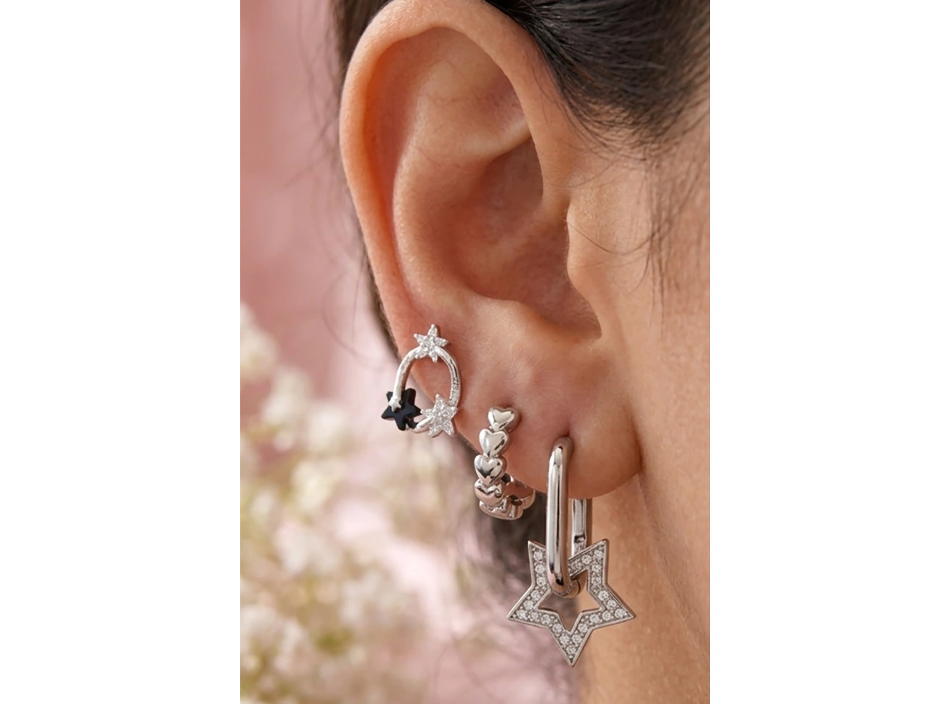 Gümüş Renk Yıldız Figürlü 3lü YSX Küpe Set