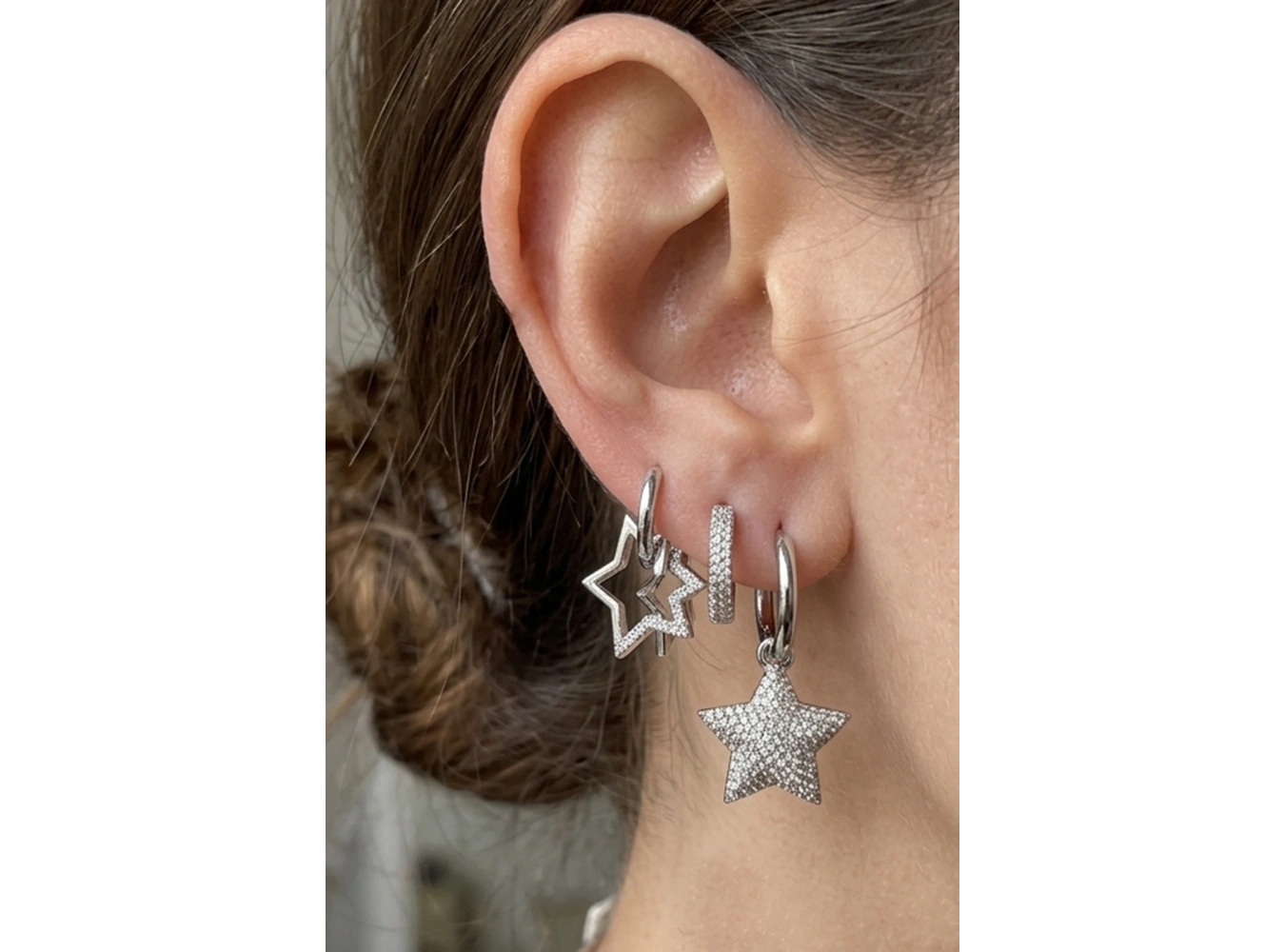 Gümüş Renk Yıldız Figürlü 3lü Ysx Küpe Set