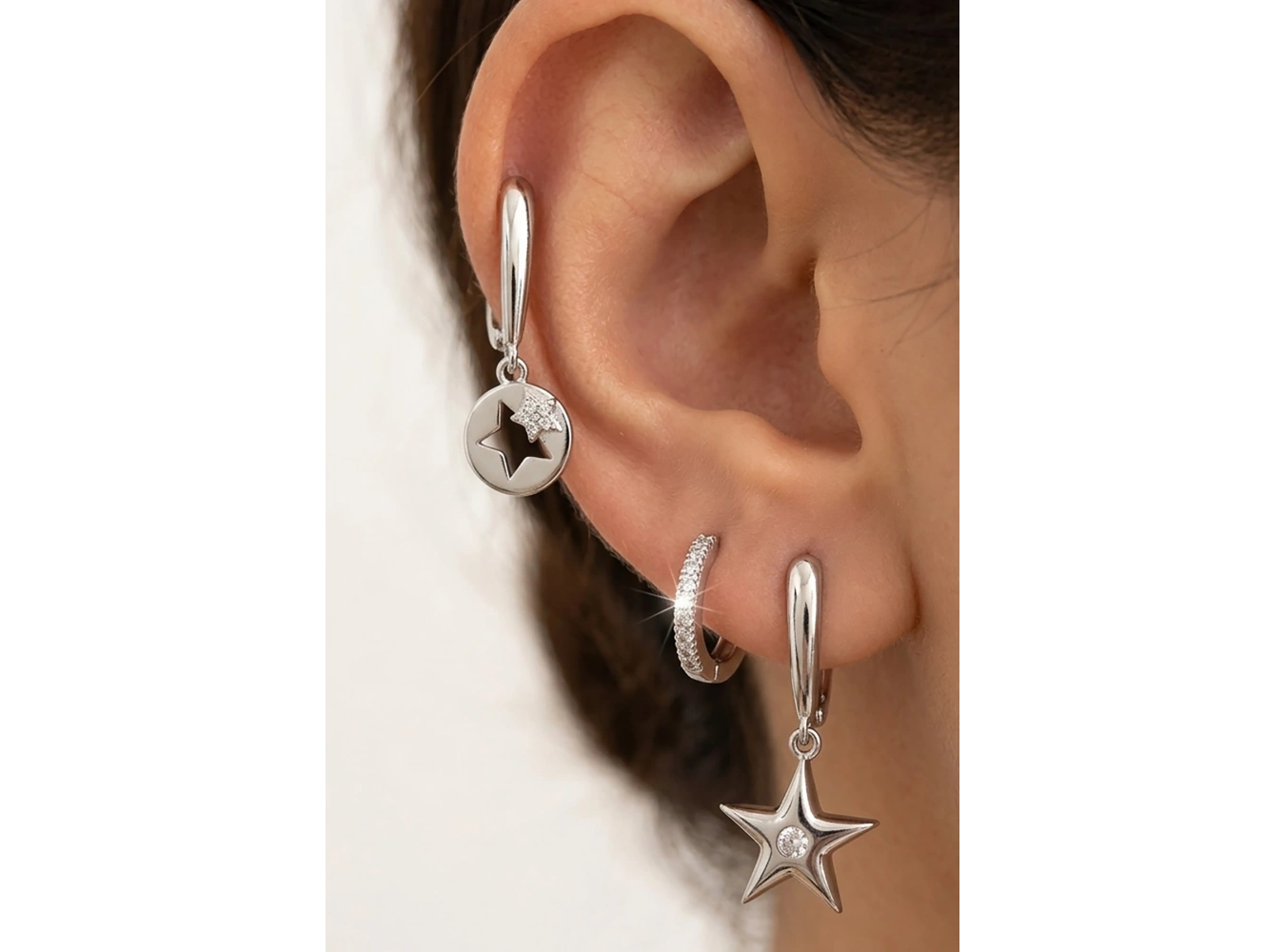 Gümüş Renk Yıldız Figürlü 3lü YSX Küpe Set