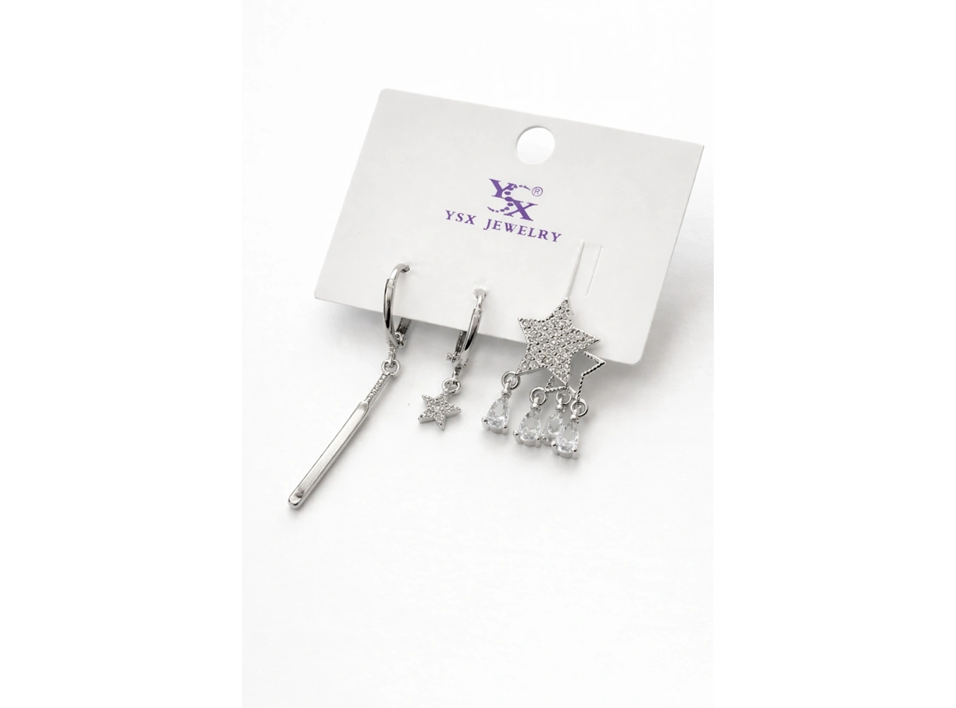 Gümüş Renk Yıldız Figürlü 3lü YSX Küpe Set