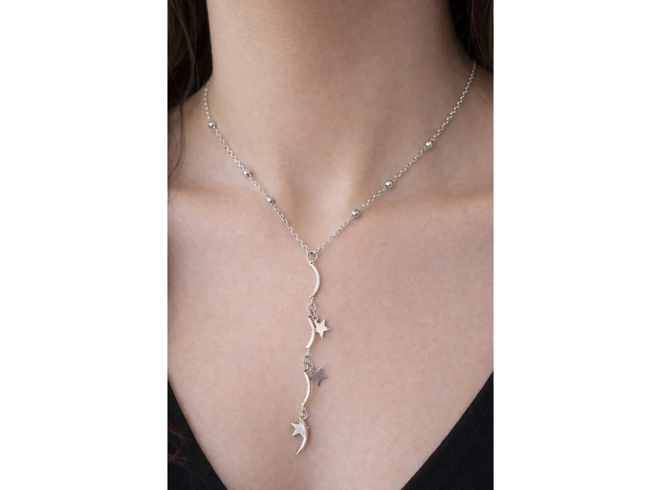 Gümüş Renk Yıldız Figürlü Çelik Kolye