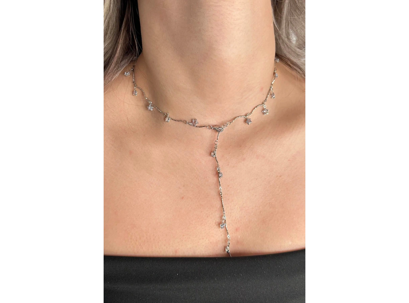 Gümüş Renk Yıldız Figürlü Çelik Y Kolye