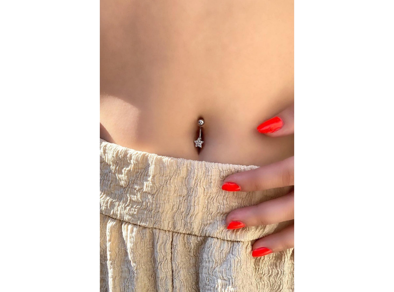 Gümüş Renk Yıldız Figürlü Cerrahi Çelik Göbek Piercing