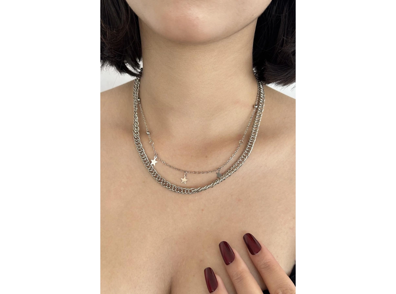 Gümüş Renk Yıldız Figürlü İkili Kolye