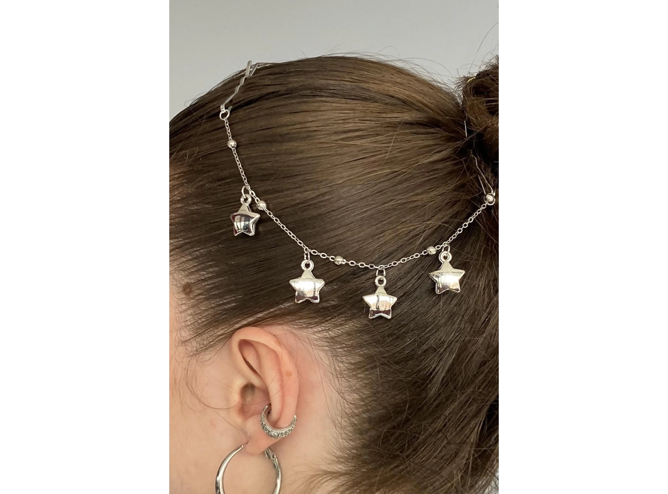 Gümüş Renk Yıldız Figürlü Sallantılı Tel Toka