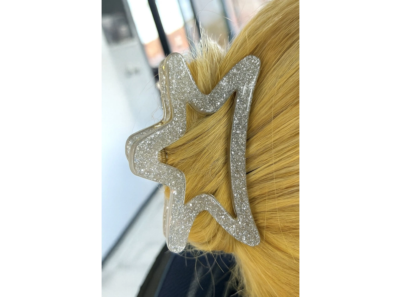 Gümüş Renk Yıldız Figürlü Simli Kemik Mandal Toka