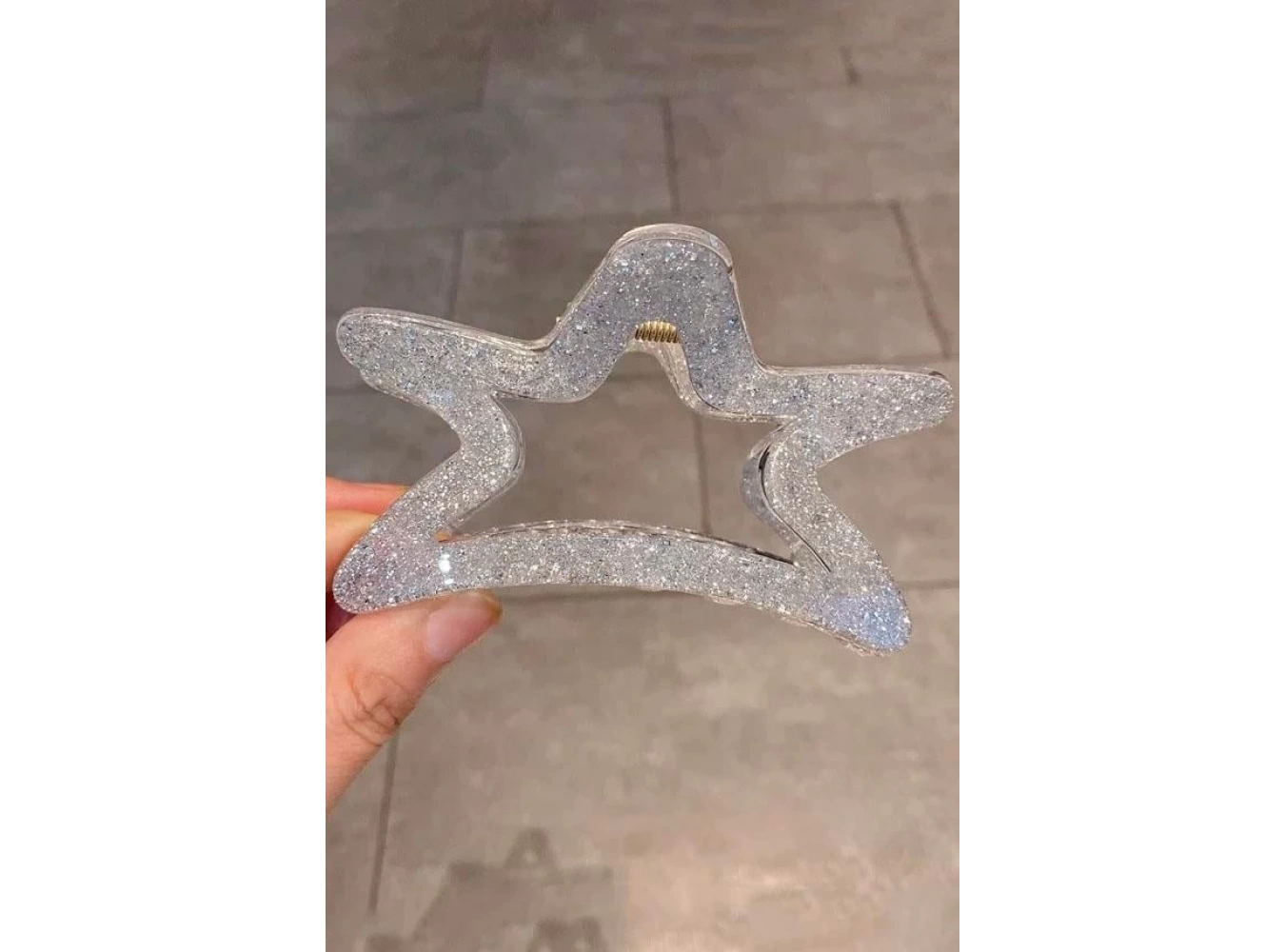 Gümüş Renk Yıldız Figürlü Simli Kemik Mandal Toka