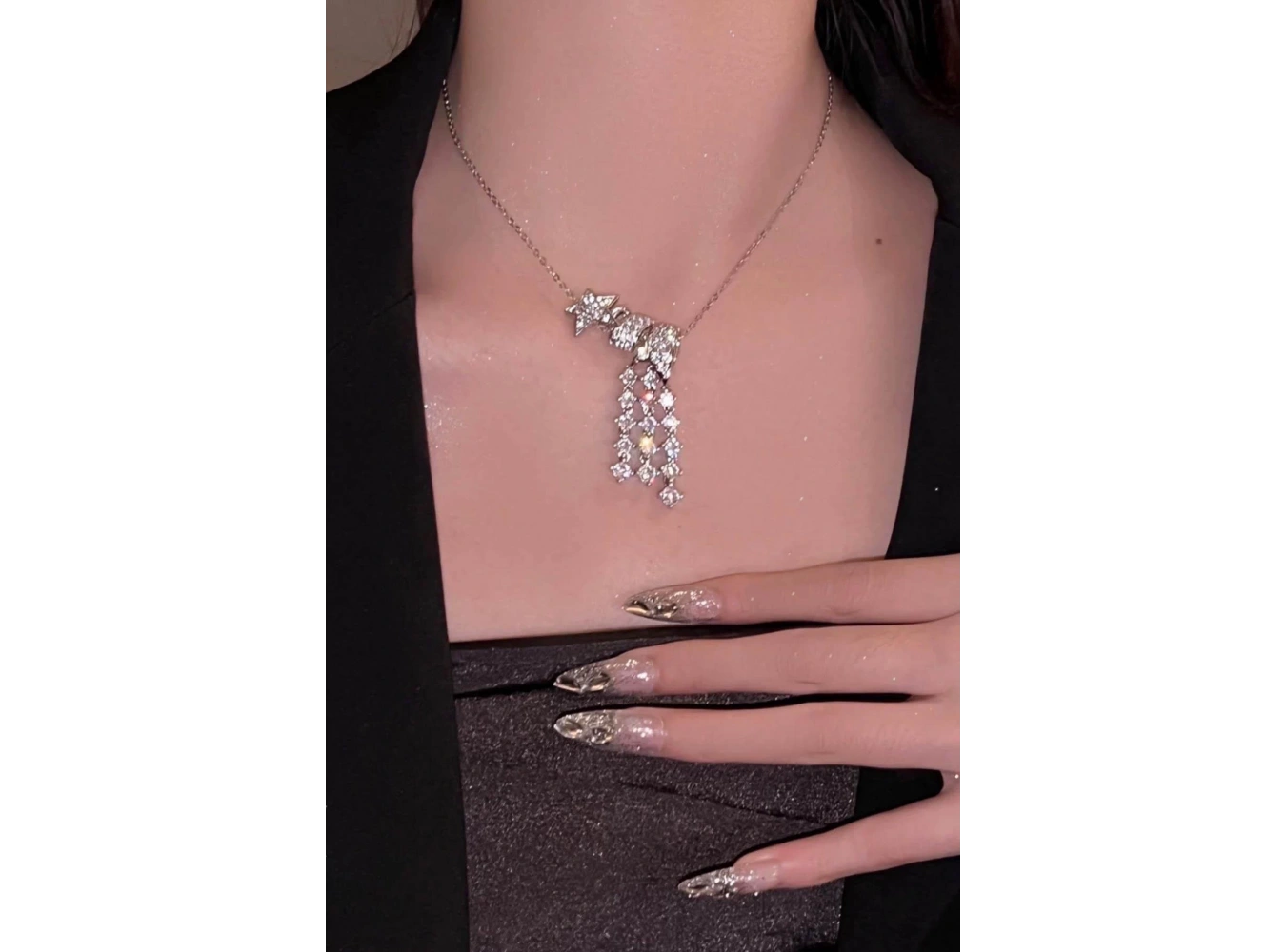 Gümüş Renk Yıldız Figürlü Taş Detaylı 14K Altın Kaplama TX Kolye