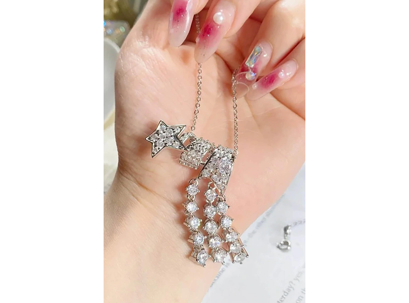 Gümüş Renk Yıldız Figürlü Taş Detaylı 14K Altın Kaplama TX Kolye