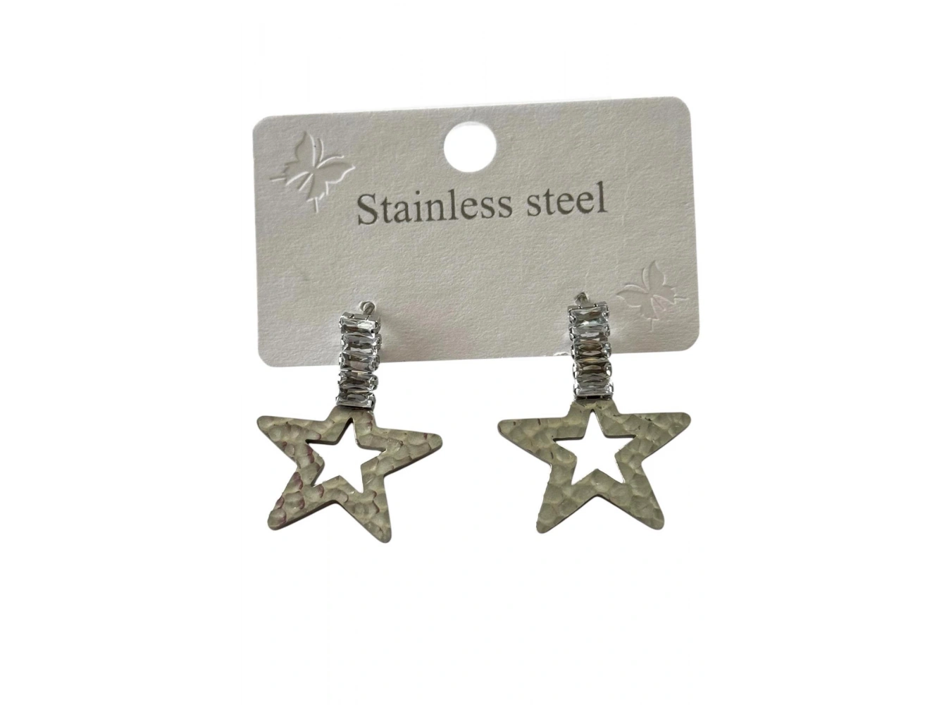 Gümüş Renk Yıldız Figürlü Taş Detaylı Çelik Küpe (Çift)