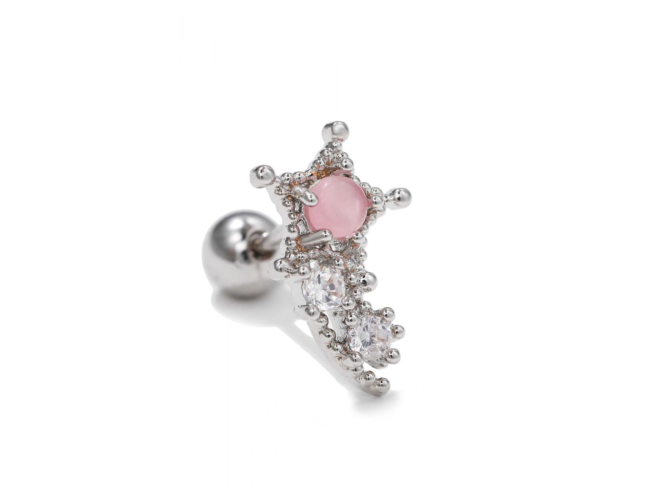 Gümüş Renk Yıldız Figürlü Taş Detaylı Çelik Tragus/Kıkırdak Küpe/Piercing (Tek)