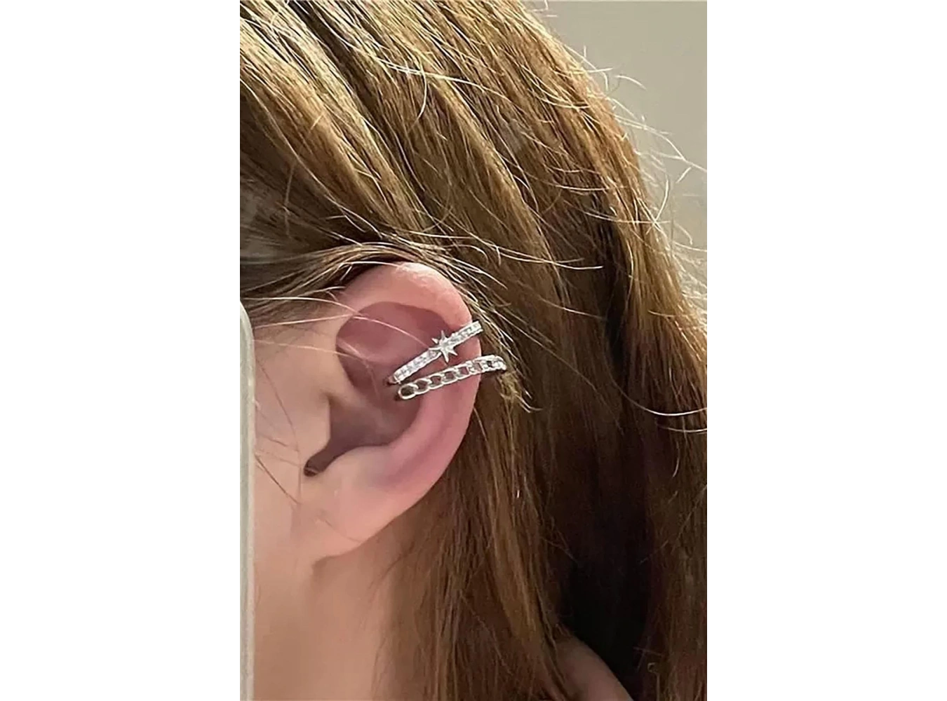Gümüş Renk Yıldız Figürlü Taş Detaylı Ear Cuff (Tek)