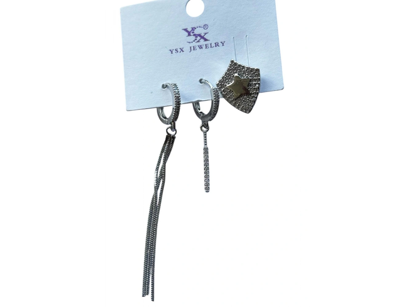 Gümüş Renk Yıldız Figürlü Taş Detaylı VİP 3lü YSX Küpe Set