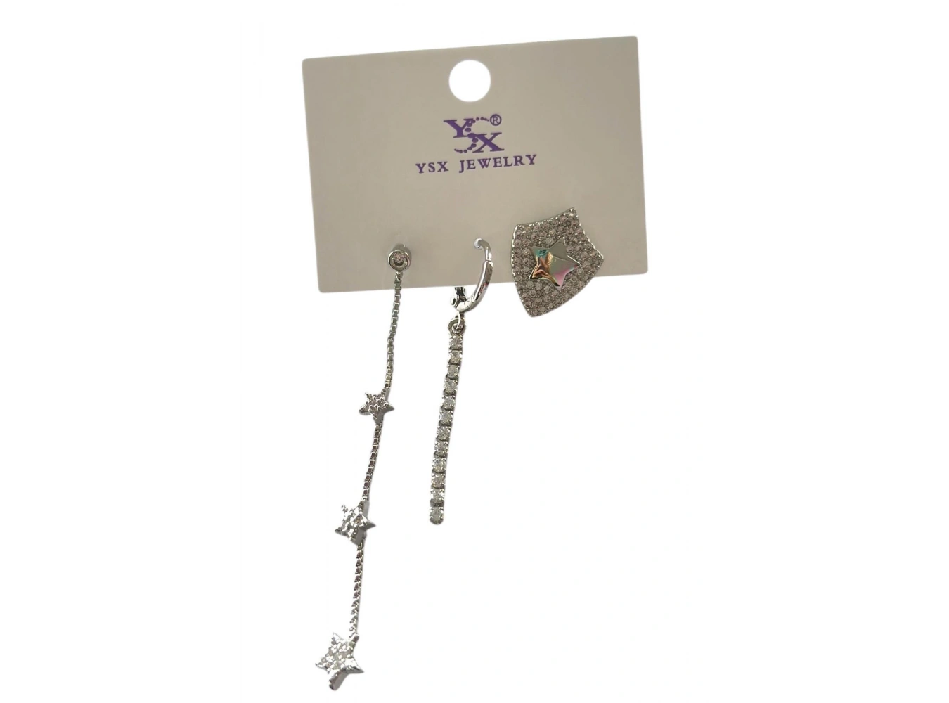 Gümüş Renk Yıldız Figürlü Taş Detaylı VİP 3lü YSX Küpe Set