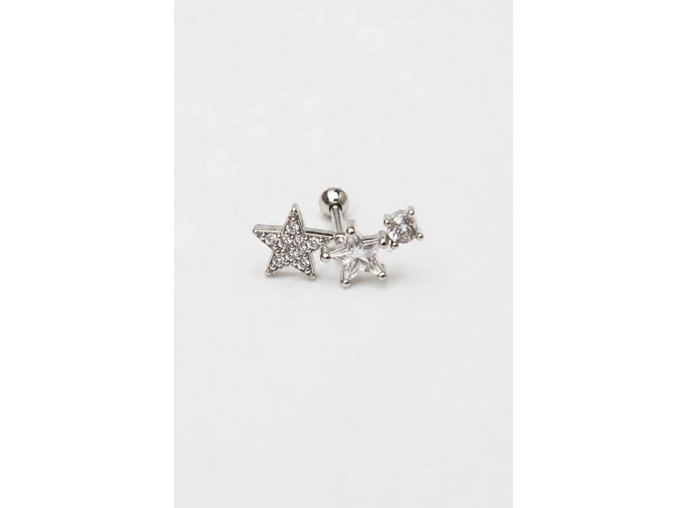 Gümüş   Renk  Yıldız Figürlü  Taşlı Cerrahi Çelik Tragus/Kıkırdak Küpe/Piercing (Tek)