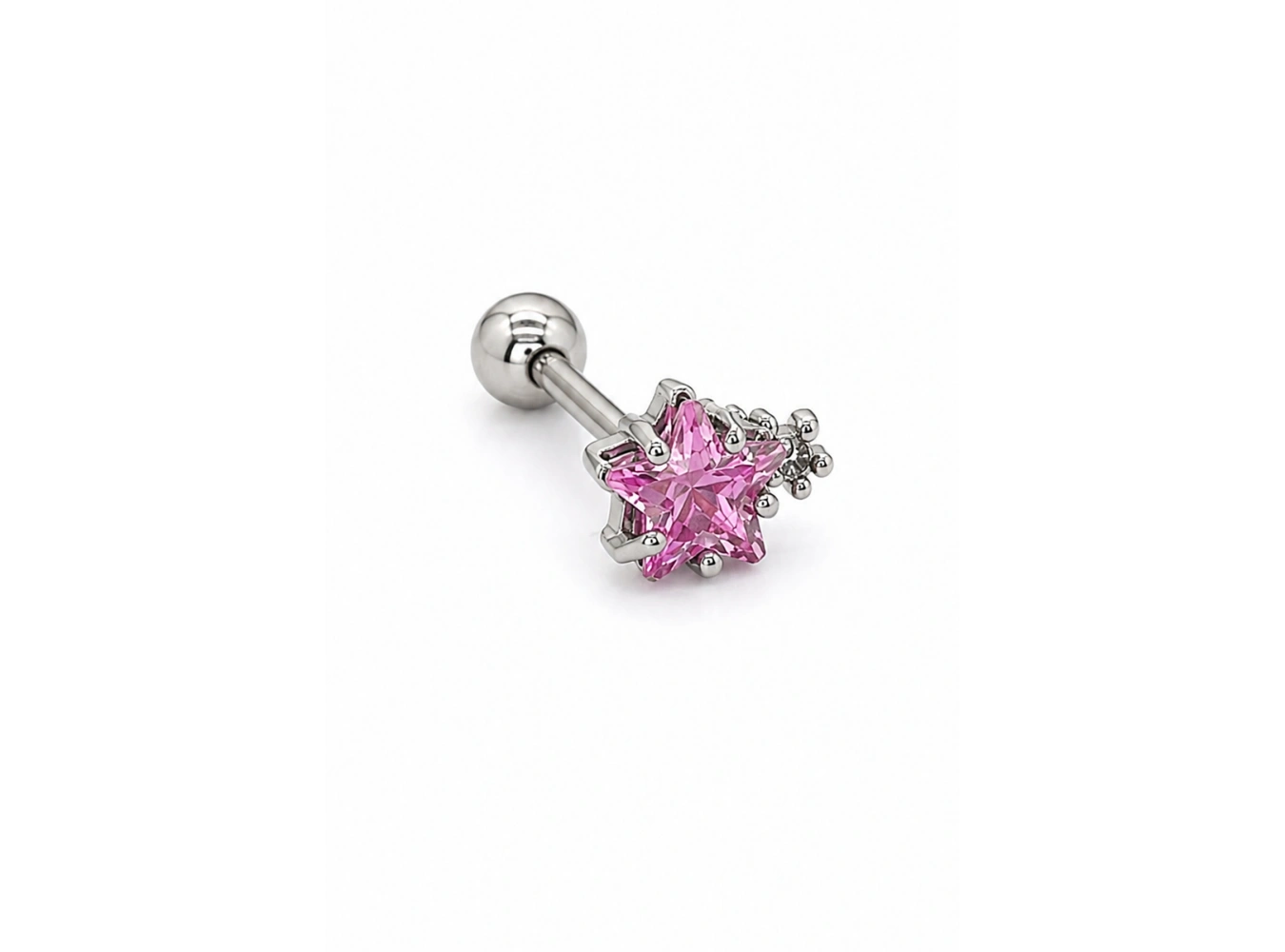 Gümüş  Renk Yıldız Figürlü  Taşlı Cerrahi Çelik Tragus/Kıkırdak Küpe/Piercing (Tek)