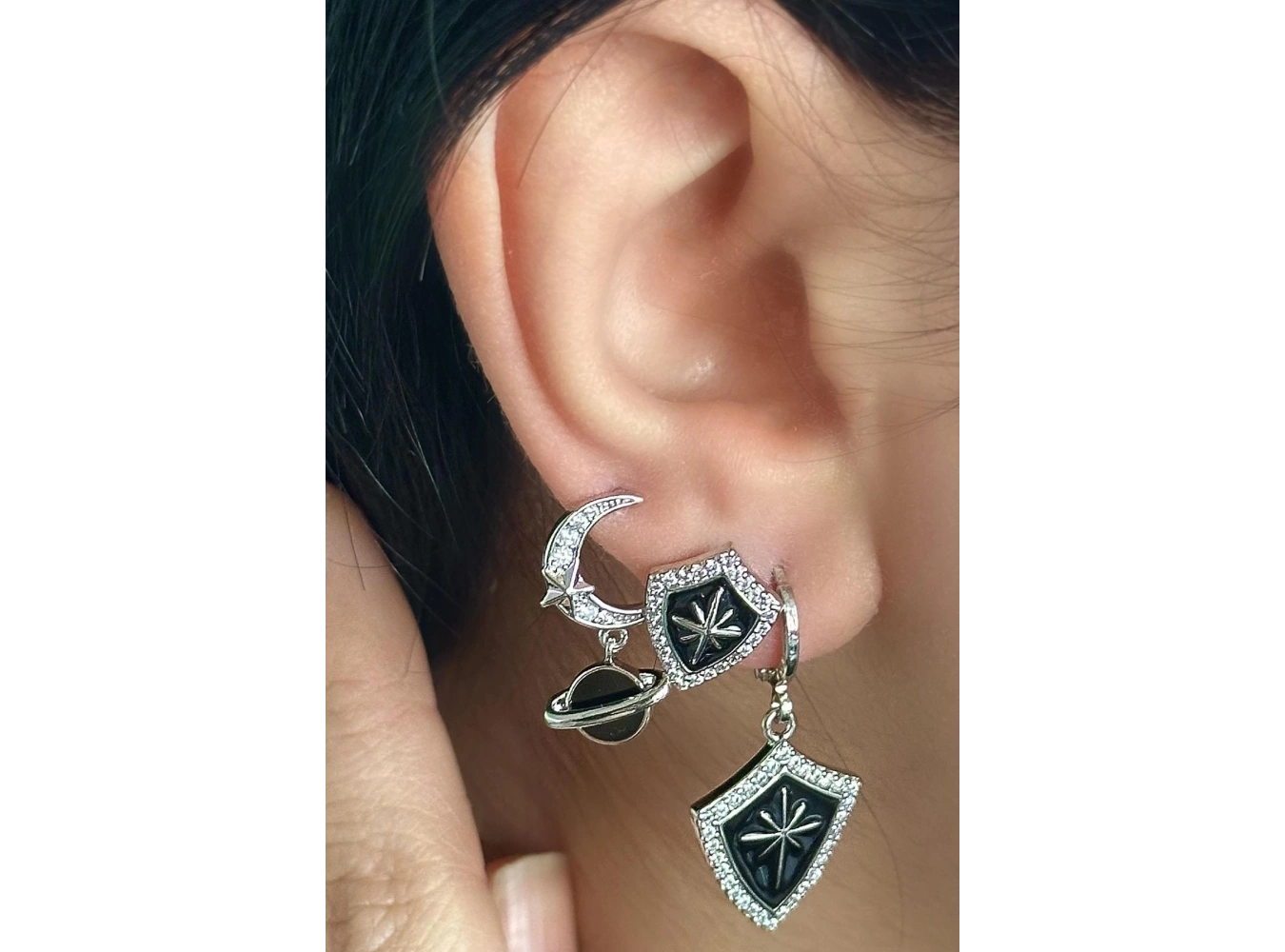 Gümüş Renk Yıldız Figürlü VİP 3lü YSX Küpe Set