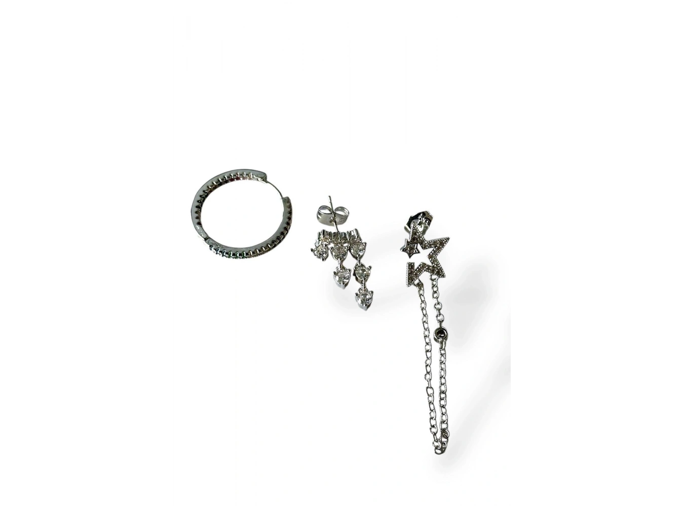 Gümüş Renk Yıldız Figürlü VİP 3lü YSX Küpe Set