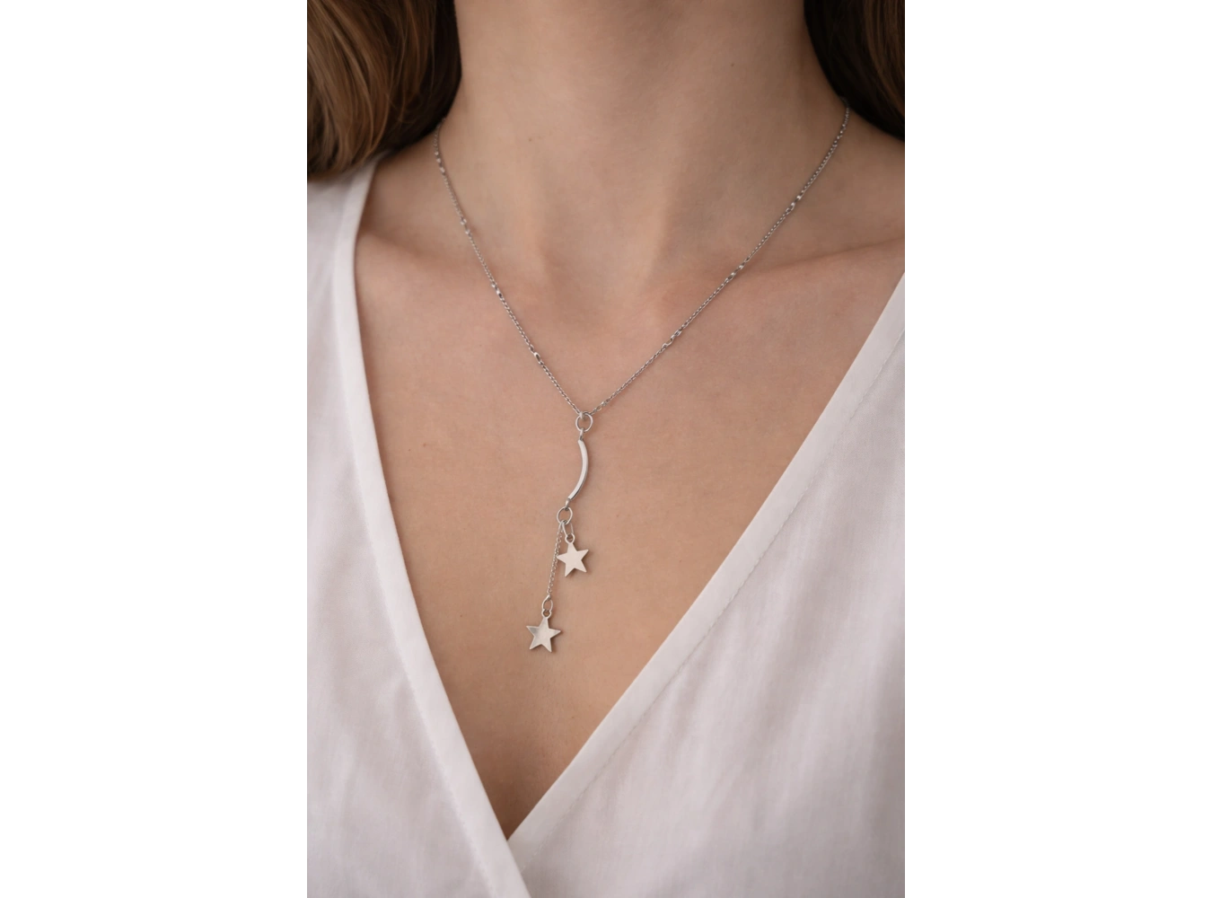 Gümüş Renk Yıldız Figürülü Çelik Kolye