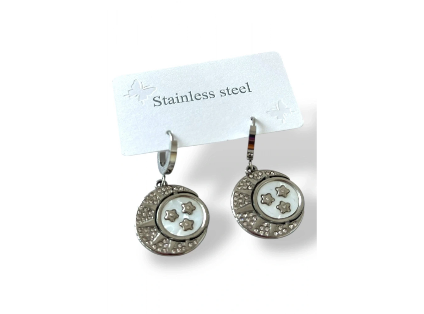 Gümüş Renk Yıldız Taş Detaylı Çelik Küpe (Çift)